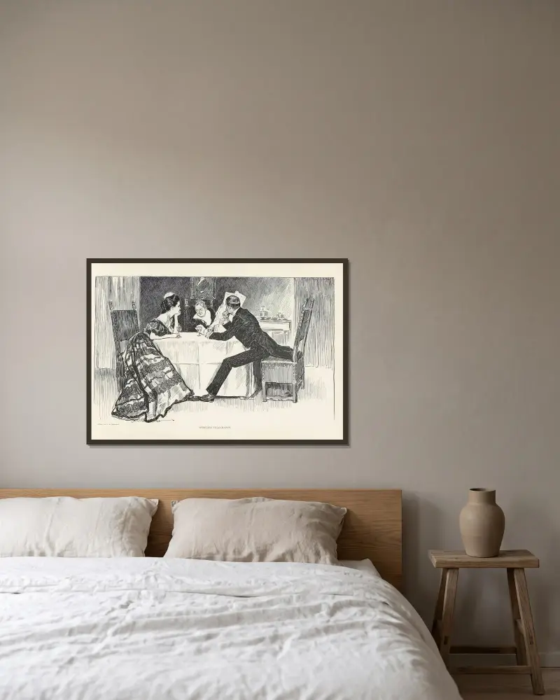 Drahtlose Telegrafie von Charles Dana Gibson gerahmt an einer Wand