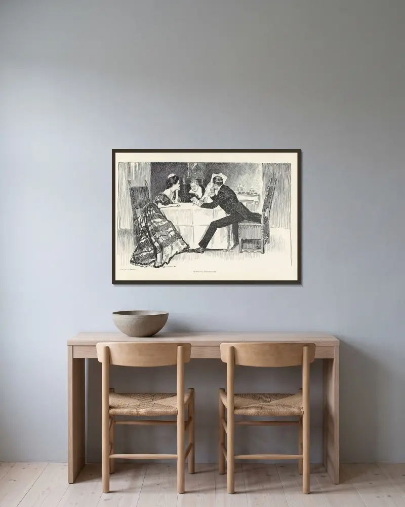 Drahtlose Telegrafie von Charles Dana Gibson gerahmt an einer Wand