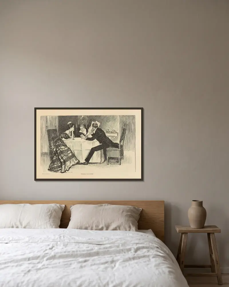 Drahtlose Telegraphie von Charles Dana Gibson gerahmt an einer Wand