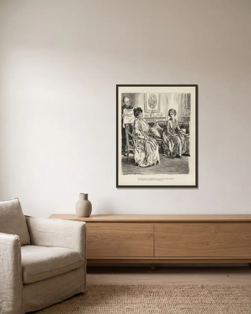 „Du willst doch nicht sagen, Estelle, dass du die Siedlungsarbeit leid bist“ von Charles Dana Gibson gerahmt an einer Wand