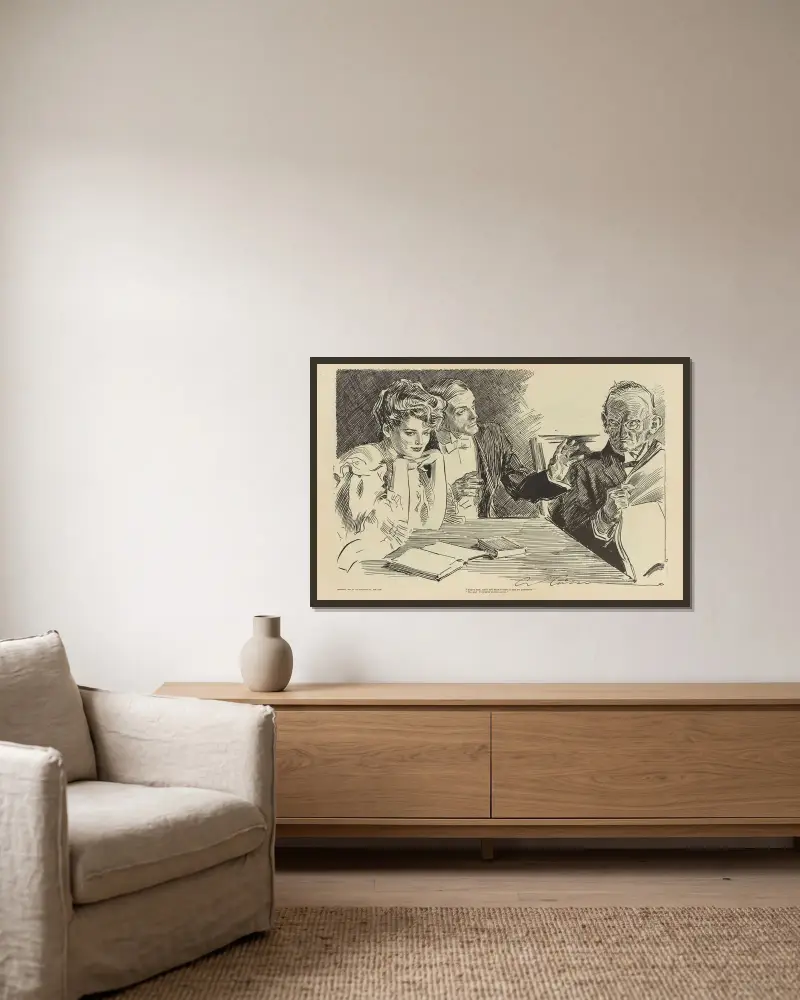 „Junger Mann, haben Sie versucht, meine Tochter zu küssen?“ von Charles Dana Gibson gerahmt an einer Wand
