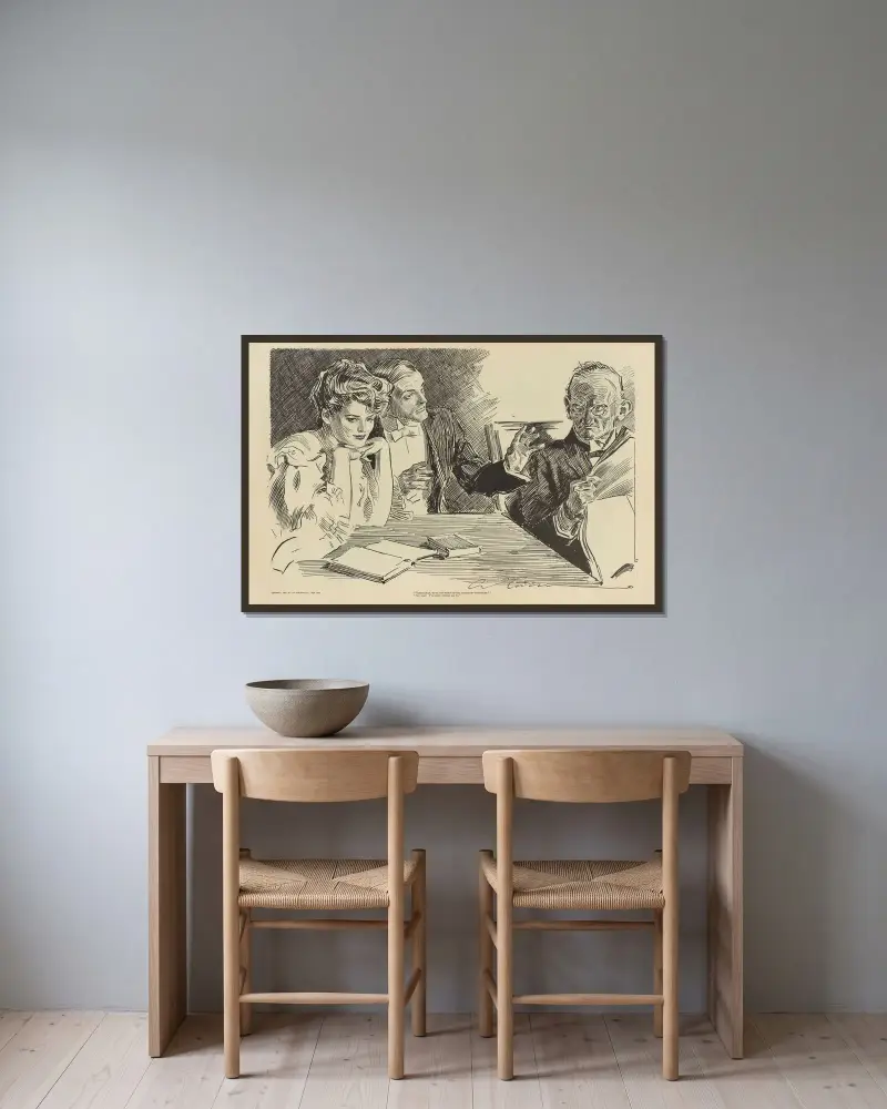 „Junger Mann, haben Sie versucht, meine Tochter zu küssen?“ von Charles Dana Gibson gerahmt an einer Wand