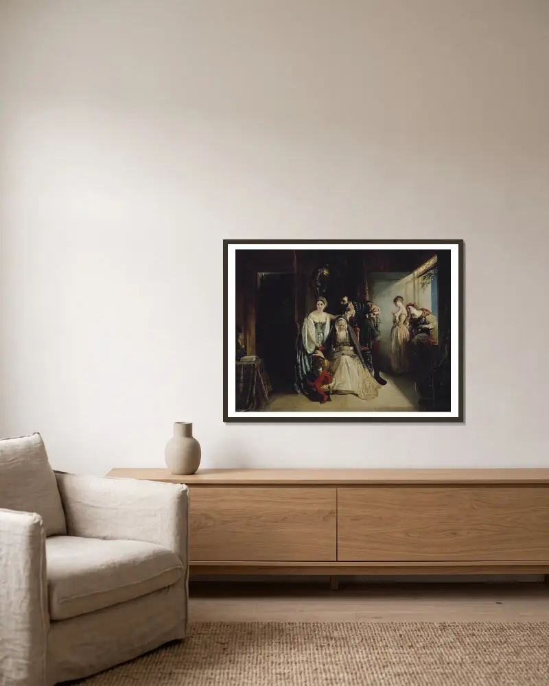 Francis The First And Diane Of Poitiers av Daniel Maclise inramad på en vägg