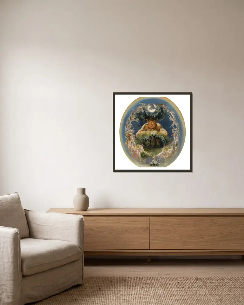 Pan a tančící víly (Faun a víly), Daniel Maclise v rámu na stěně