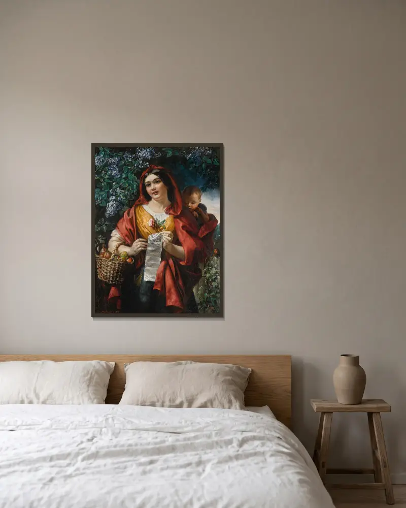 Der Balladenverkäufer von Daniel Maclise gerahmt an einer Wand