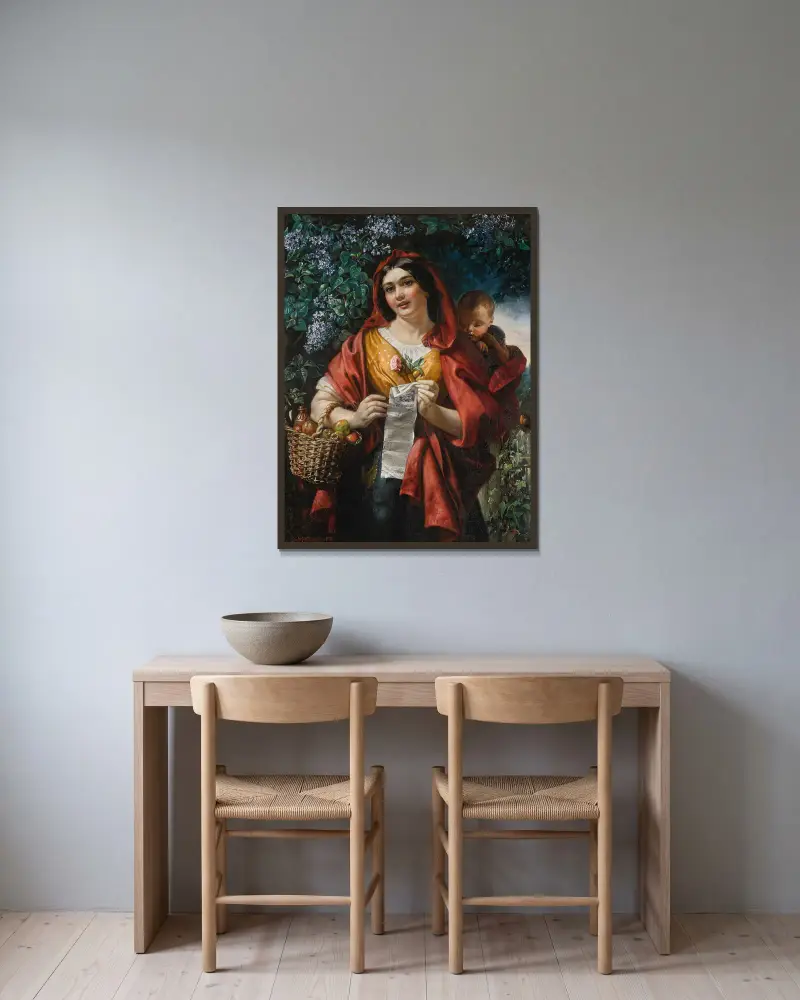 Der Balladenverkäufer von Daniel Maclise gerahmt an einer Wand