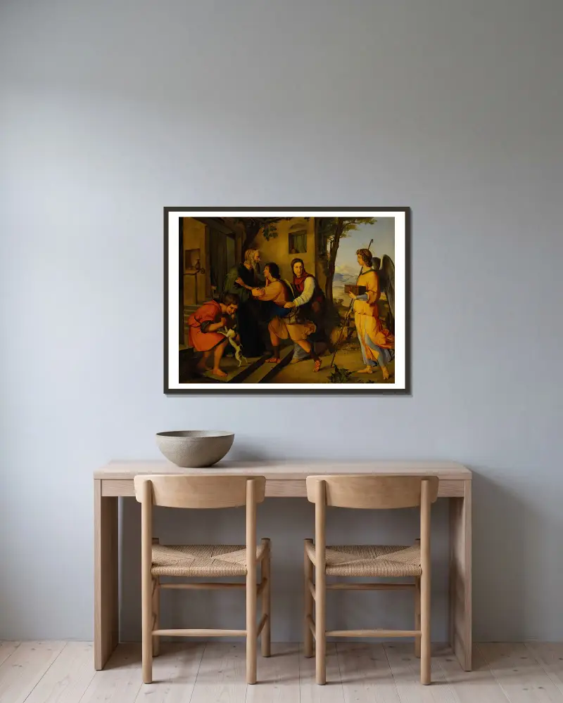 Die Rückkehr des Tobias von Moritz Daniel Oppenheim gerahmt an einer Wand