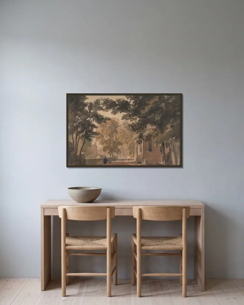 En gata i Harborne av David Cox inramad på en vägg
