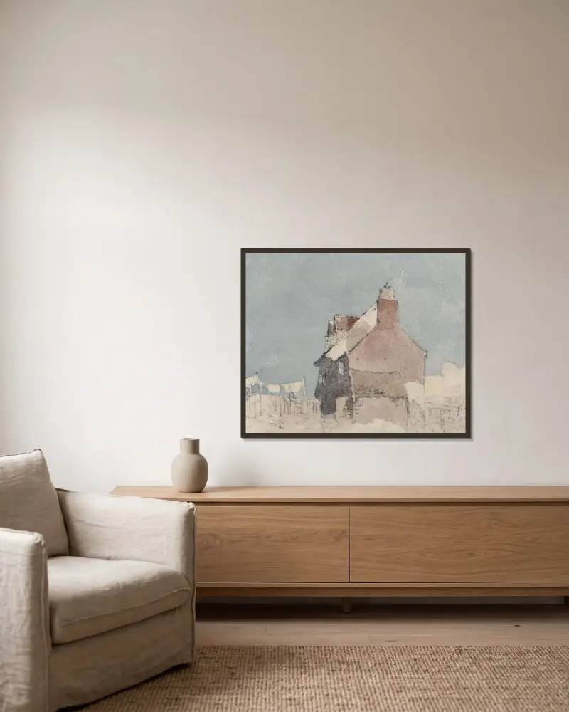Stugan vid Northfleet, Kent av David Cox inramad på en vägg