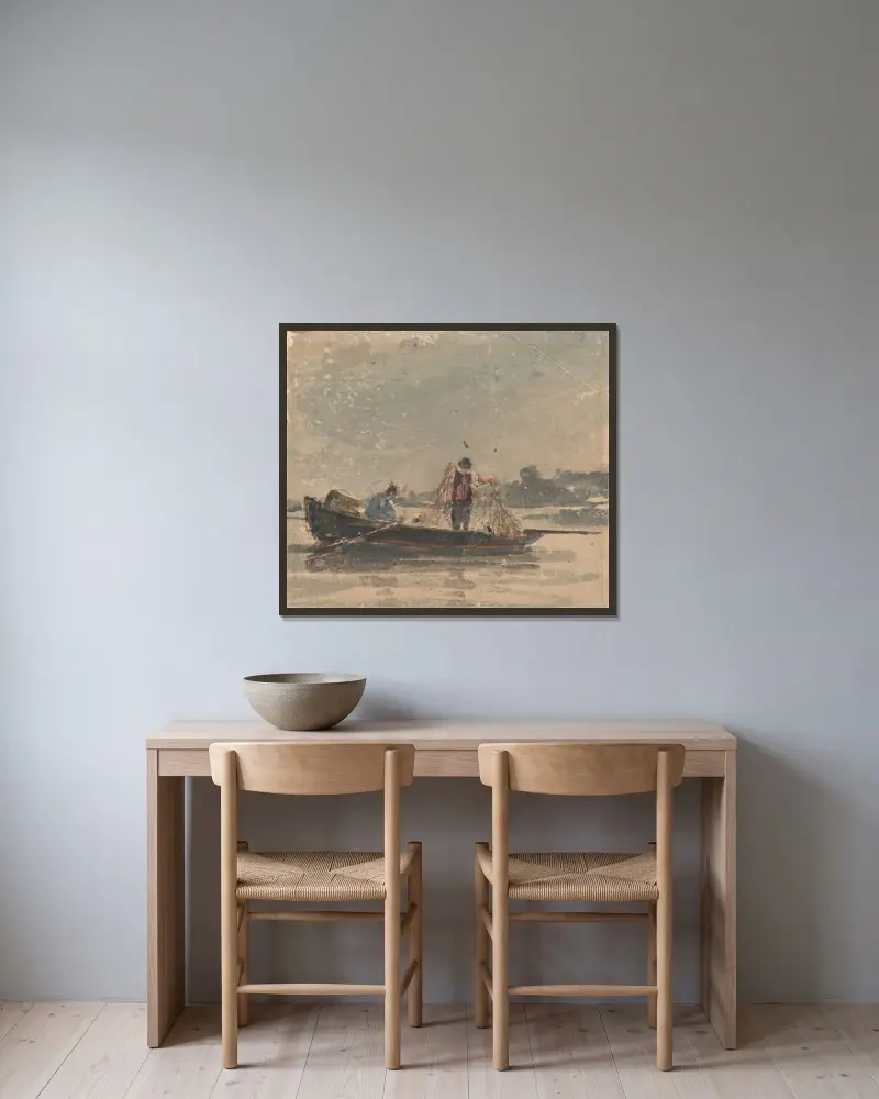 Fiskare som drar ett nät av David Cox inramad på en vägg