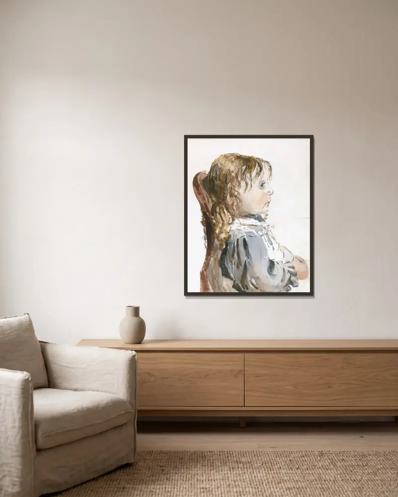 Flicka i förkläde av David Cox inramad på en vägg