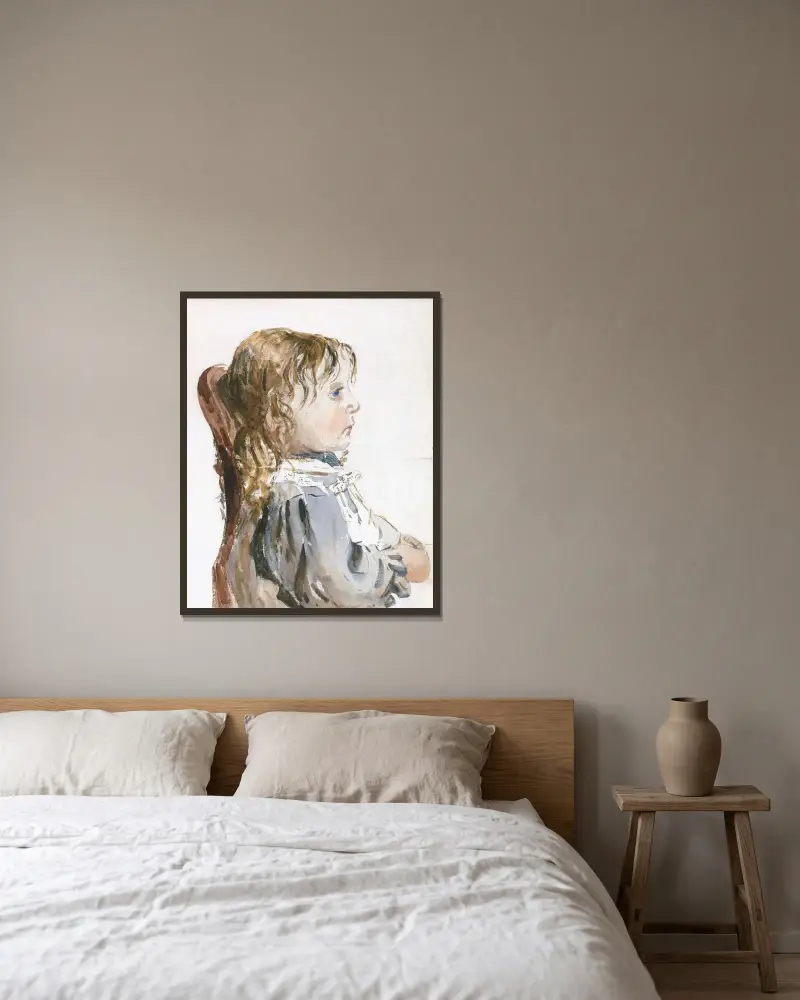 Flicka i förkläde av David Cox inramad på en vägg