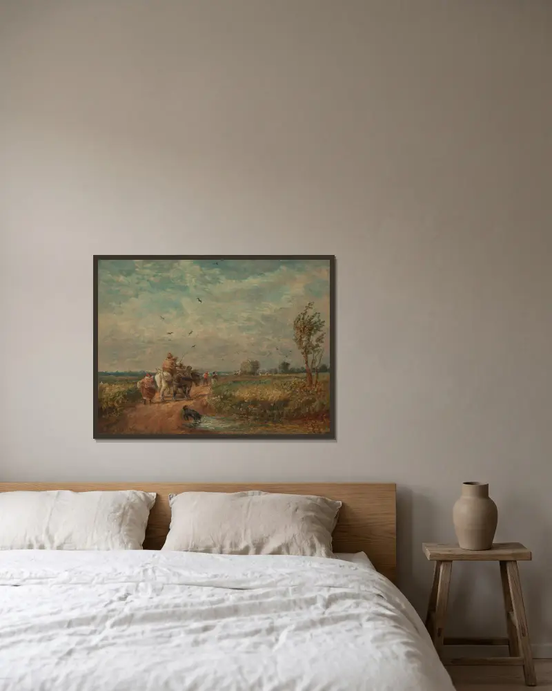 Auf dem Weg zur Heuwiese von David Cox gerahmt an einer Wand