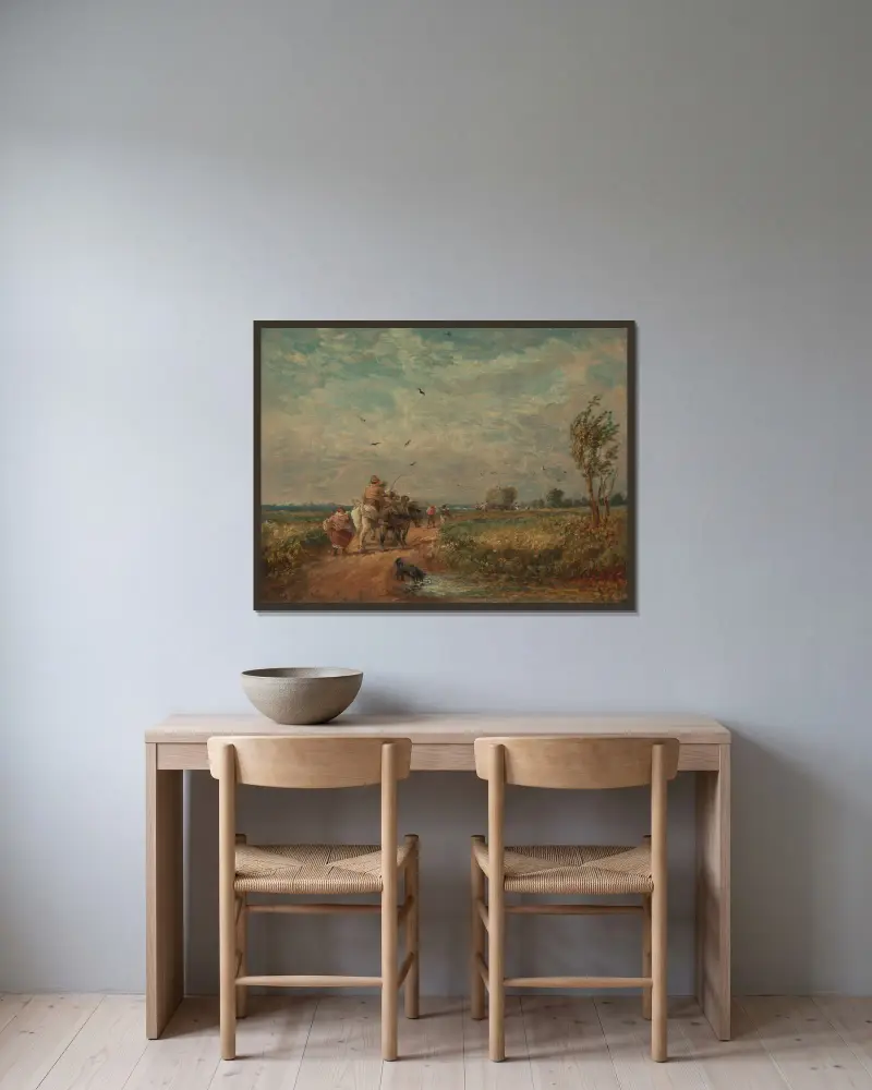 Auf dem Weg zur Heuwiese von David Cox gerahmt an einer Wand