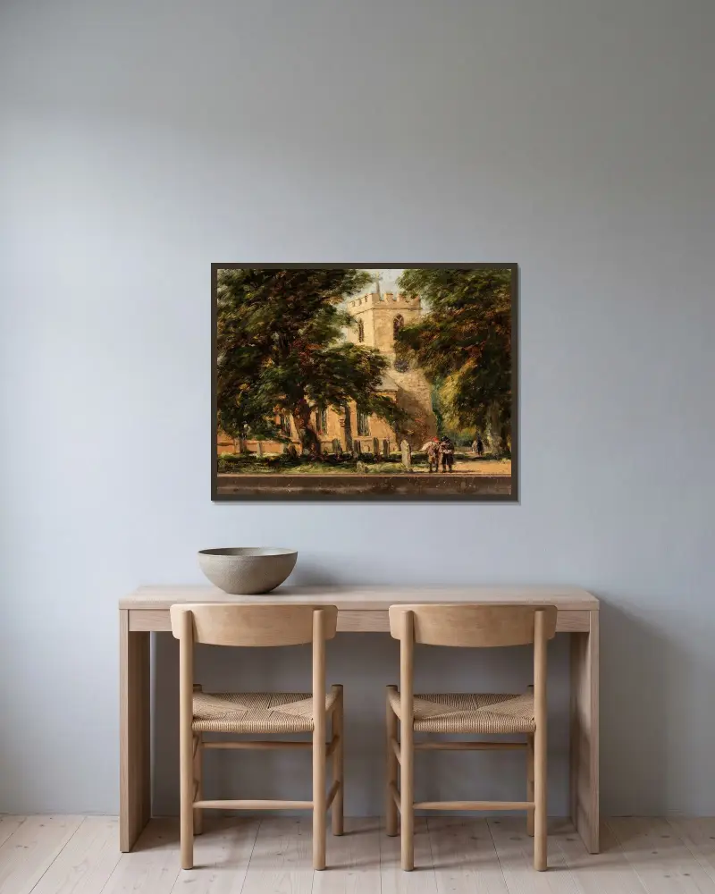Harborne Church, nära Birmingham av David Cox inramad på en vägg