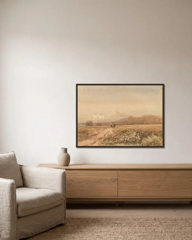 Ryttare på en väg, nära Bolsover Castle, Derbyshire av David Cox inramad på en vägg