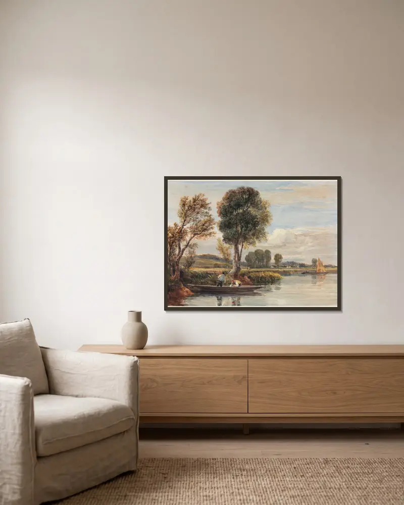 An der Themse von David Cox gerahmt an einer Wand