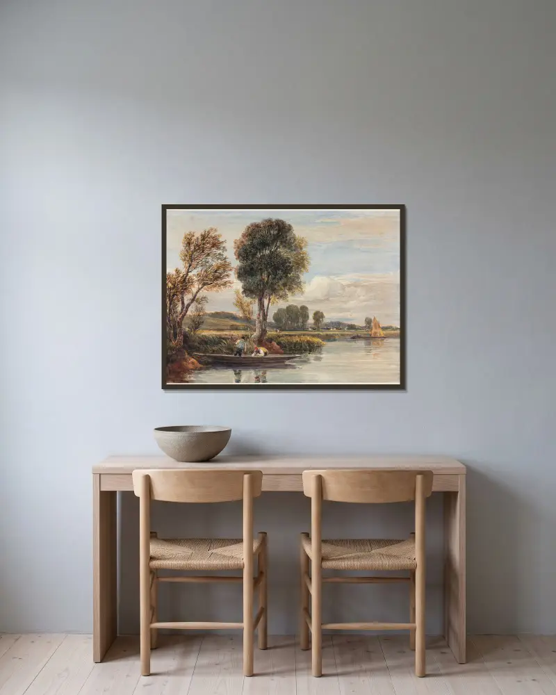 An der Themse von David Cox gerahmt an einer Wand