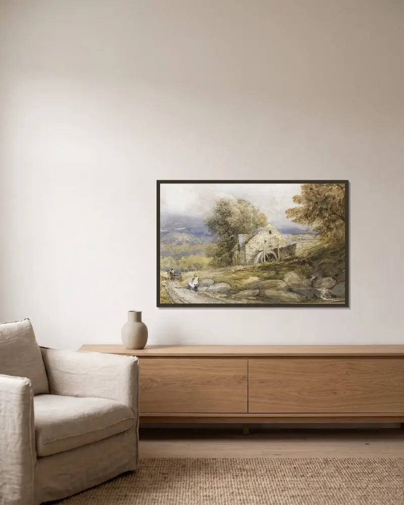 Overshot Mill, North Wales av David Cox inramad på en vägg