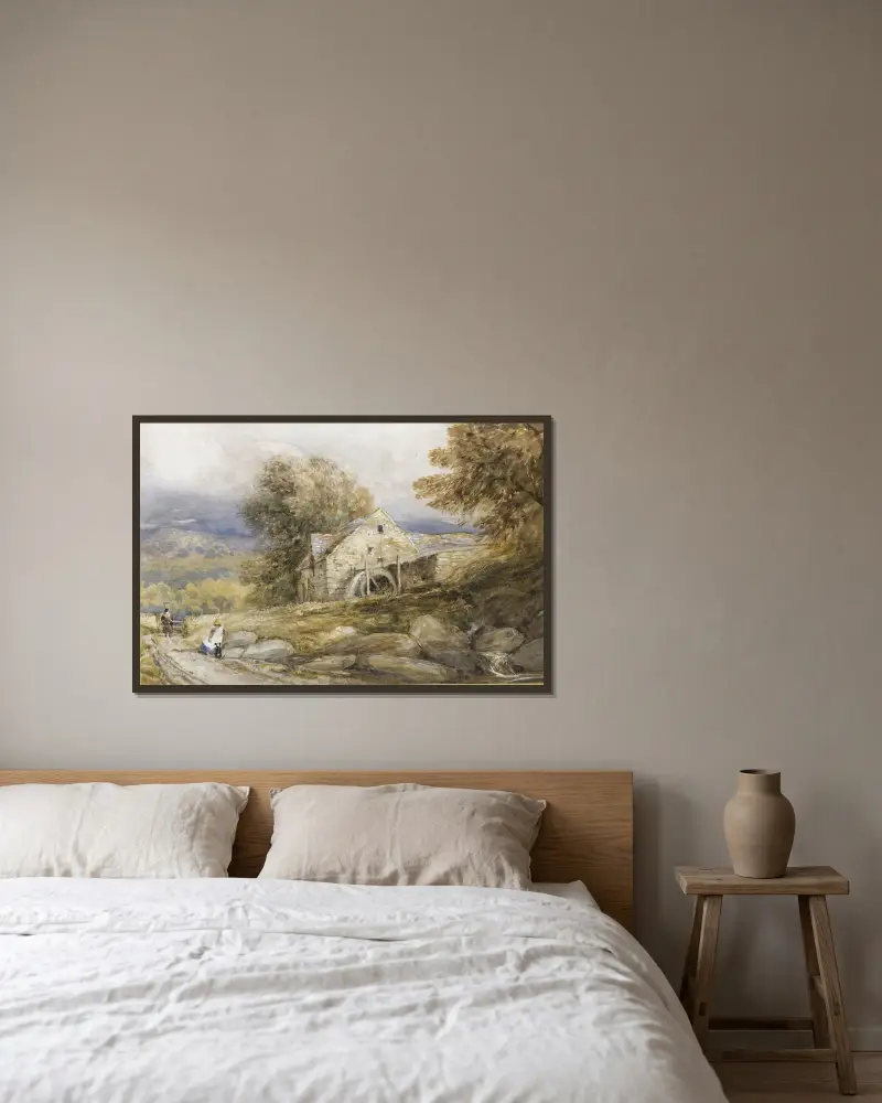 Overshot Mill, North Wales av David Cox inramad på en vägg