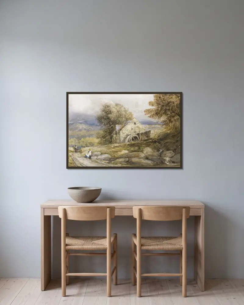 Overshot Mill, North Wales av David Cox inramad på en vägg