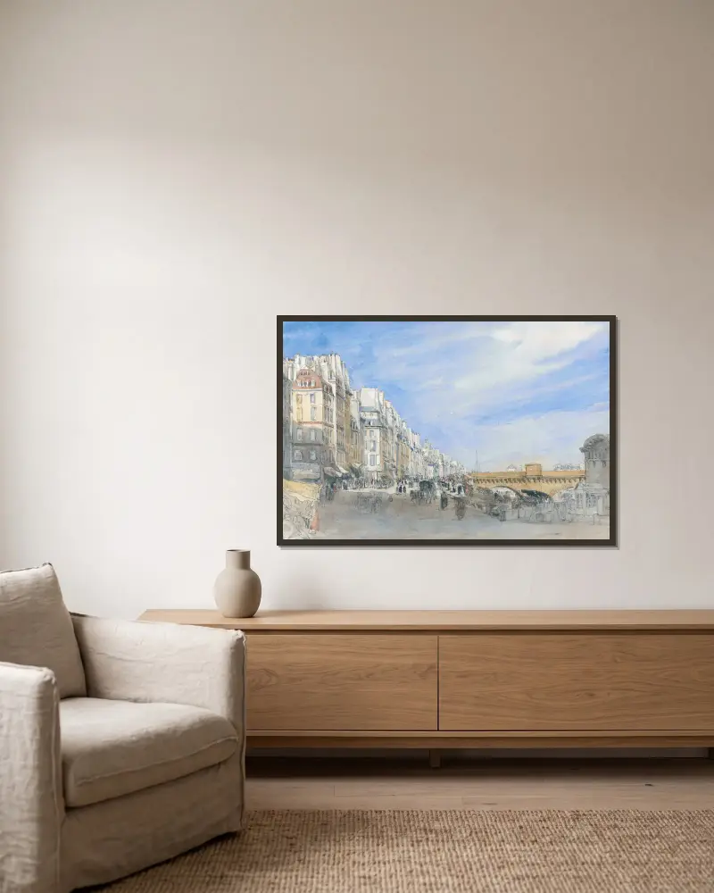 Pont Neuf from the Quai de l’Ecole, Paris av David Cox inramad på en vägg