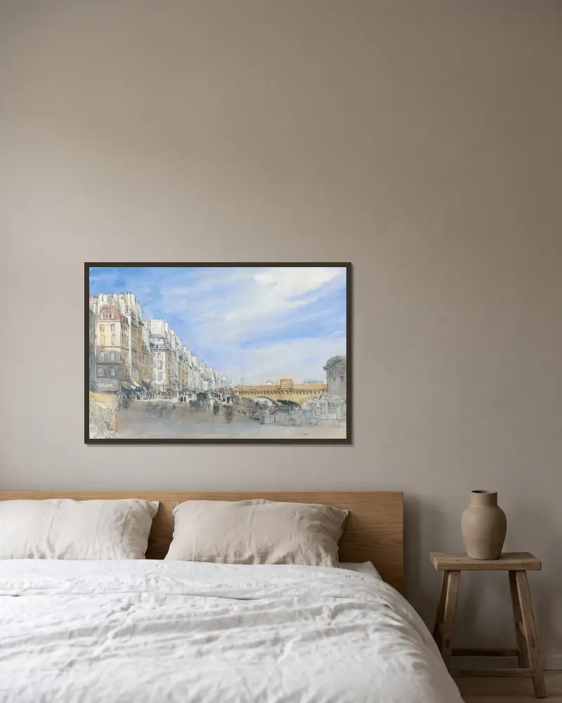 Pont Neuf from the Quai de l’Ecole, Paris av David Cox inramad på en vägg