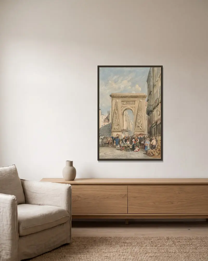 Porte Saint Denis, Paris av David Cox inramad på en vägg