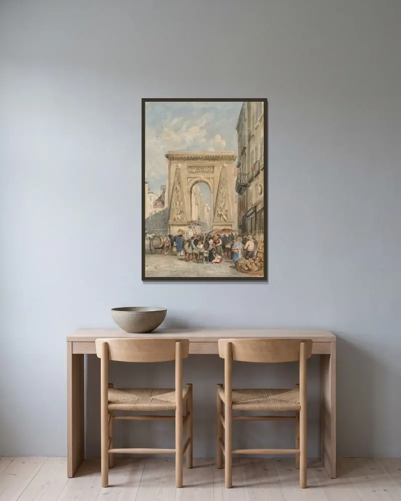 Porte Saint Denis, Paris av David Cox inramad på en vägg