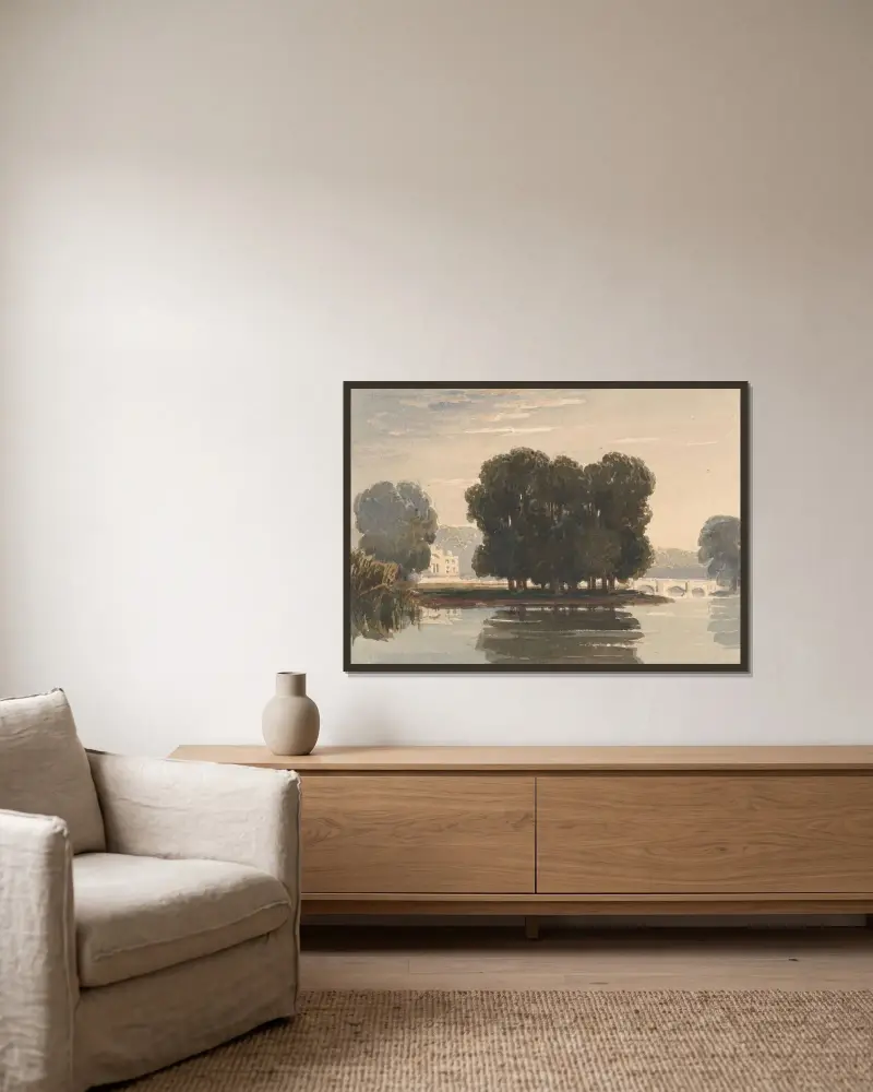 Richmond Bridge av David Cox inramad på en vägg