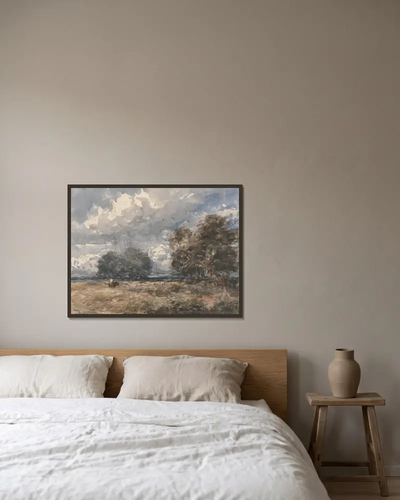 Pasení stáda, větrný den, David Cox v rámu na stěně