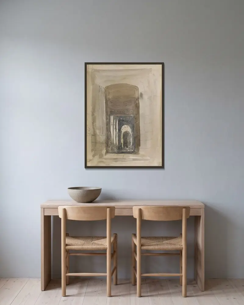 Studie für das Portal der Kirche Saint-Roch in Paris von David Cox gerahmt an einer Wand