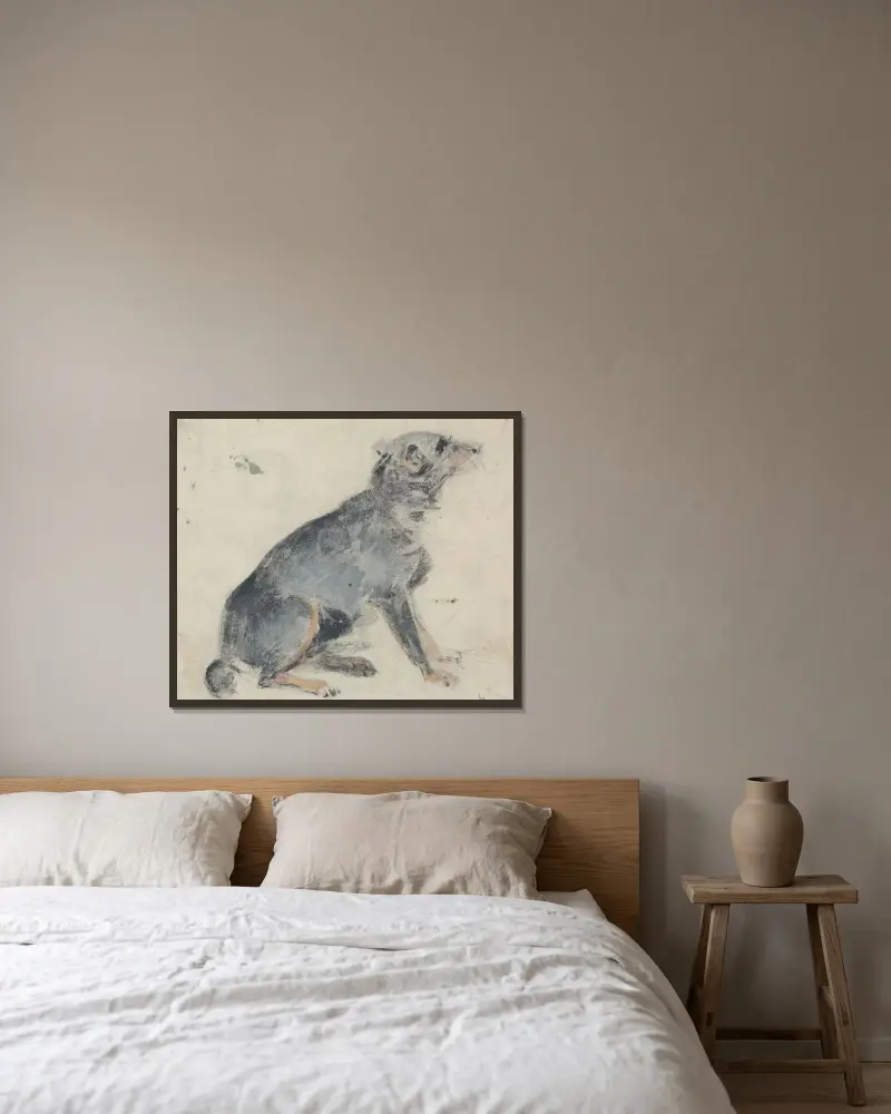 Studie av en hund av David Cox inramad på en vägg