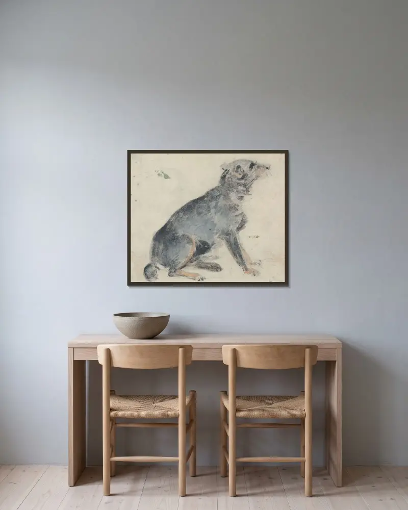 Studie av en hund av David Cox inramad på en vägg