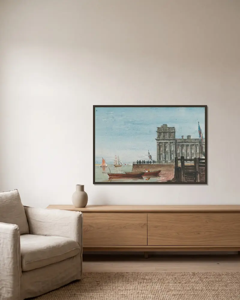 Det gamla tullhuset, Greenwich av David Cox inramad på en vägg