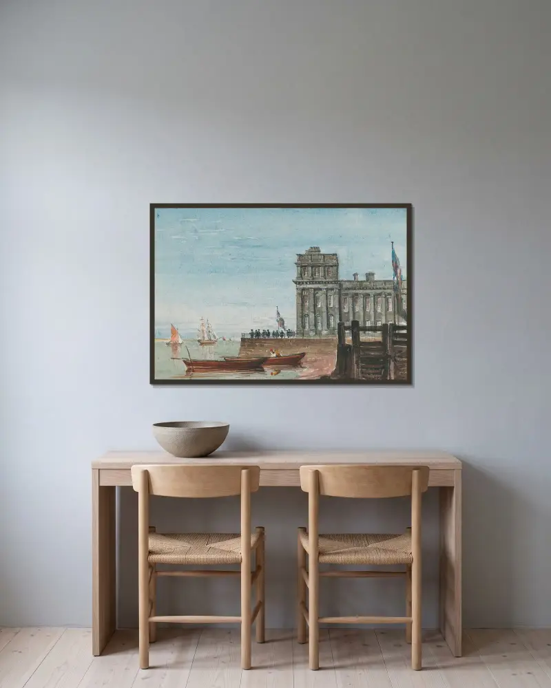 Det gamla tullhuset, Greenwich av David Cox inramad på en vägg