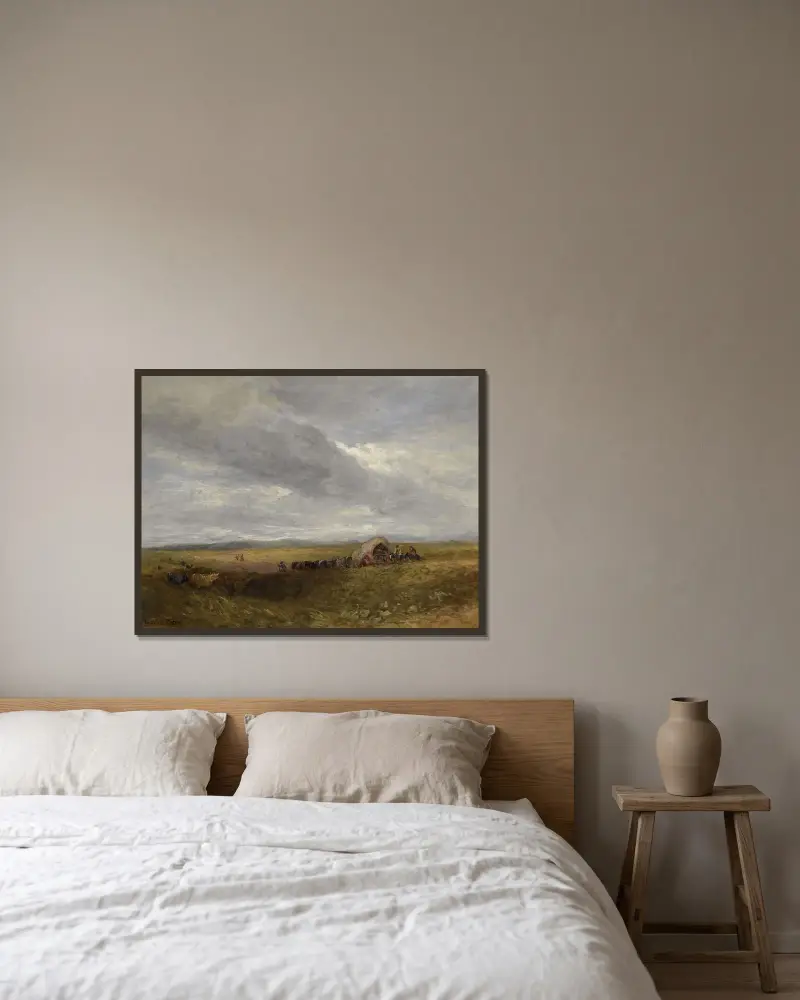 Reisende in einer Landschaft von David Cox gerahmt an einer Wand