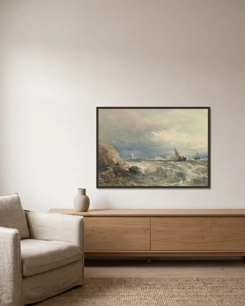 Vy över Beaumaris, Anglesey, Wales av David Cox inramad på en vägg