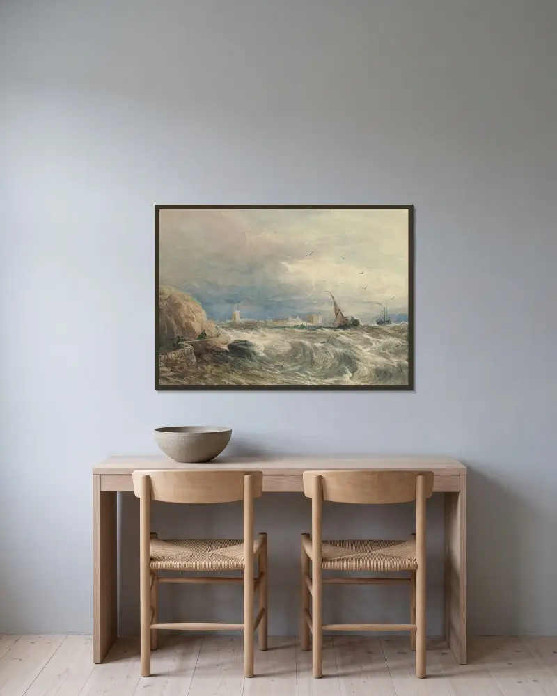 Vy över Beaumaris, Anglesey, Wales av David Cox inramad på en vägg