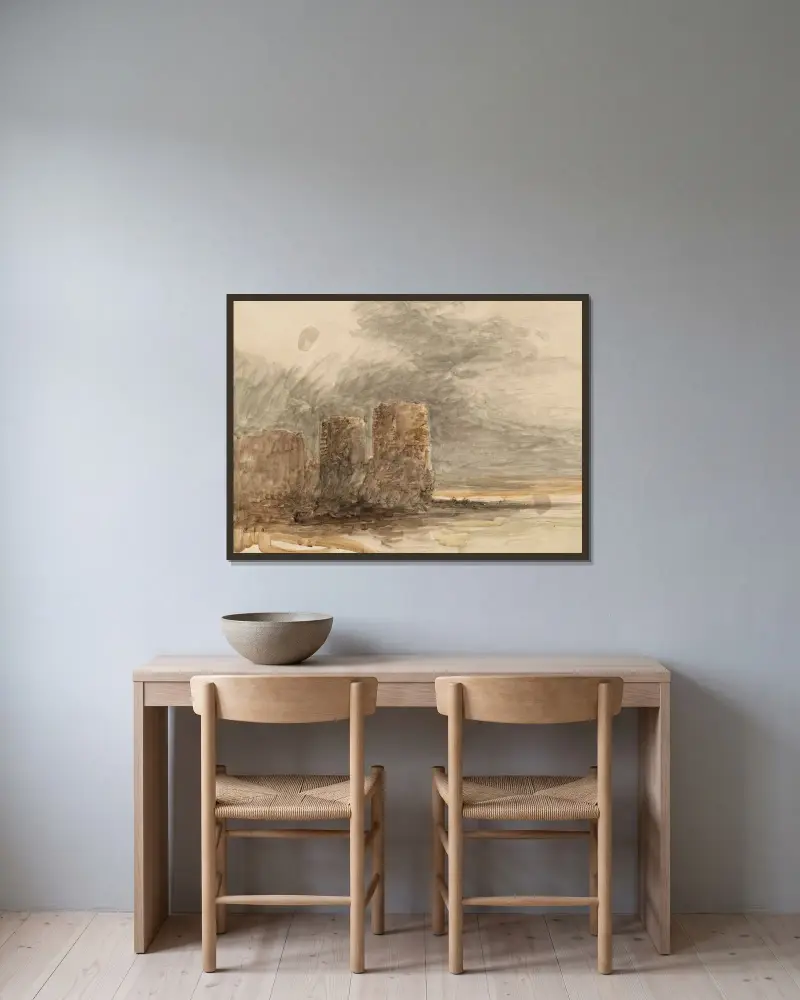 Utsikt över Flint Castle av David Cox inramad på en vägg