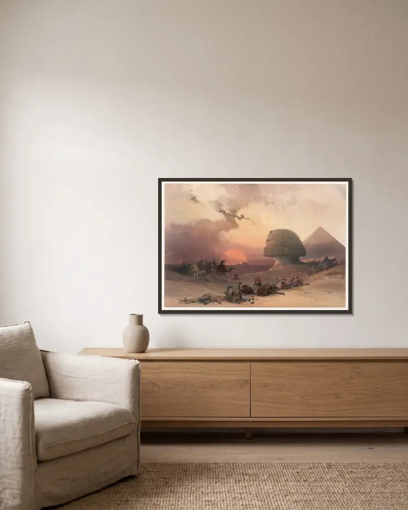 Approach of the simoom. Desert of Gizeh. av David Roberts inramad på en vägg