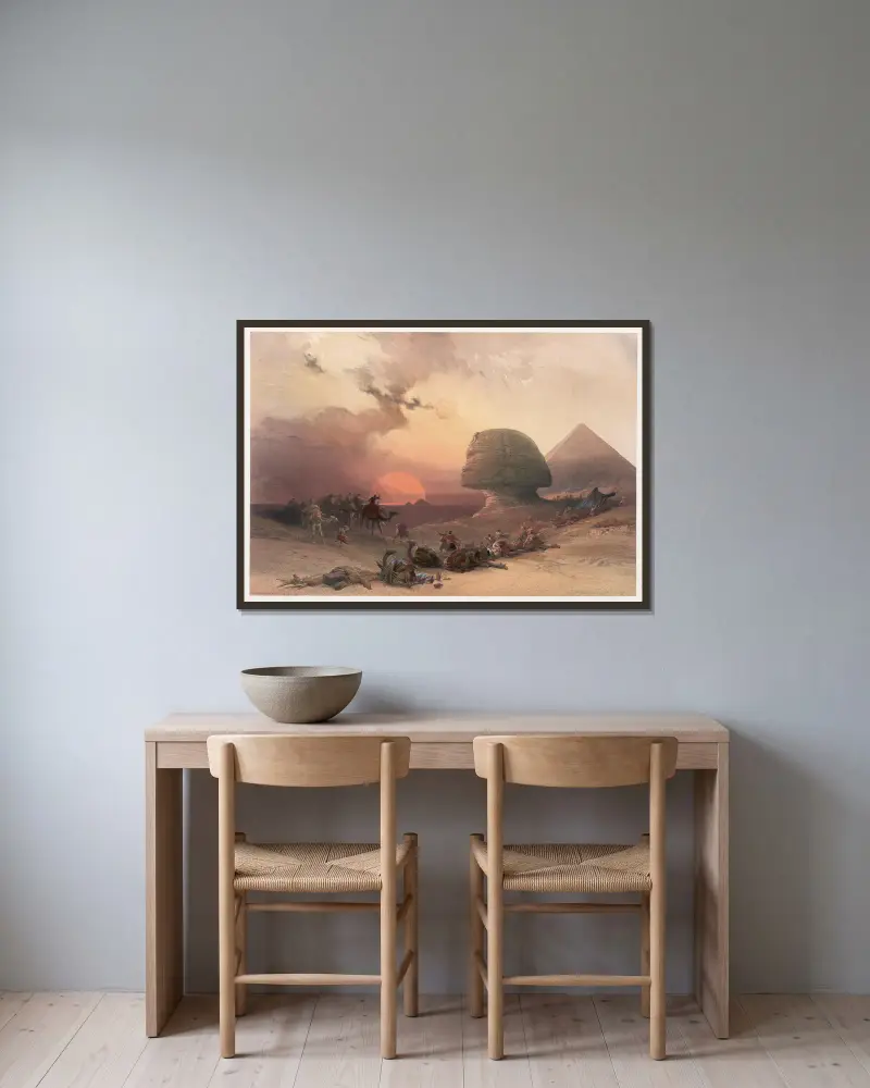 Approach of the simoom. Desert of Gizeh. av David Roberts inramad på en vägg