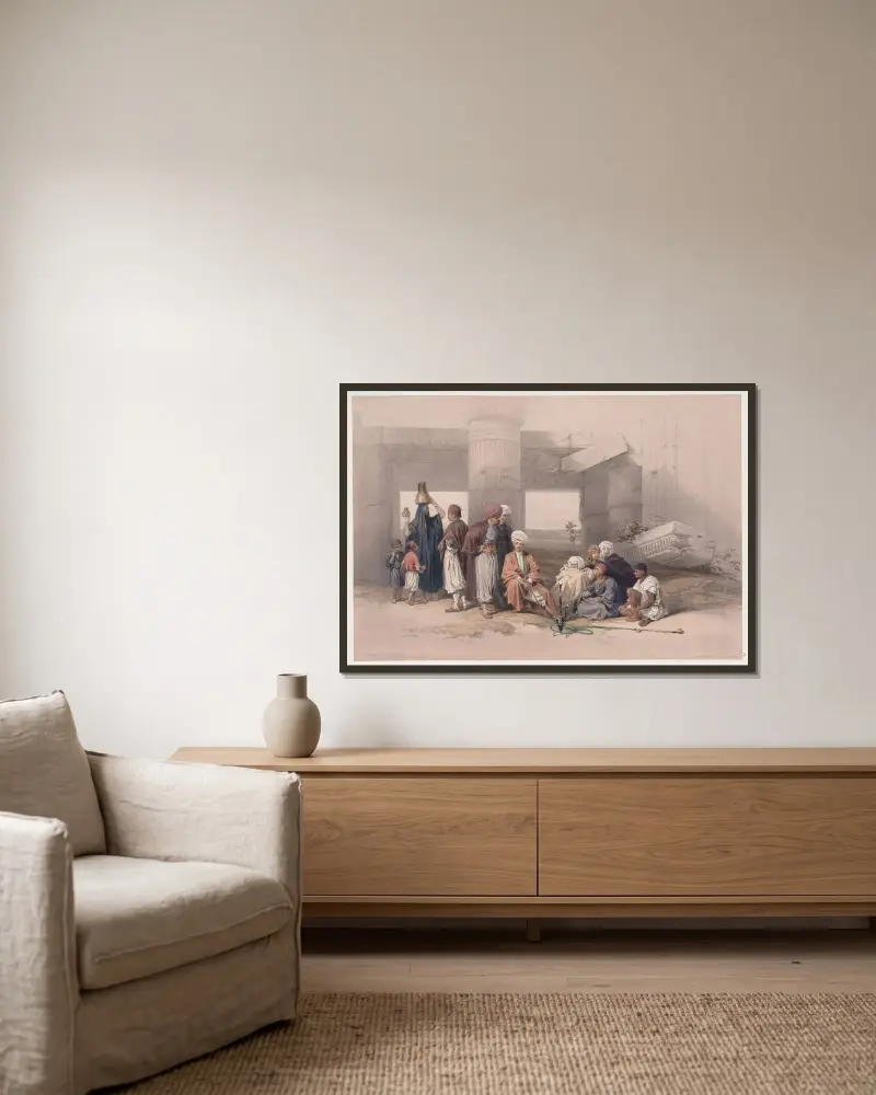 Eingang zum Tempel des Amun, Theben von David Roberts gerahmt an einer Wand