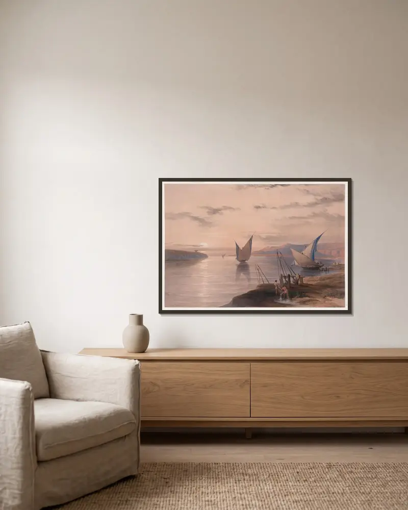 Hager Selsilis [Gebel el-Silsila] von David Roberts gerahmt an einer Wand