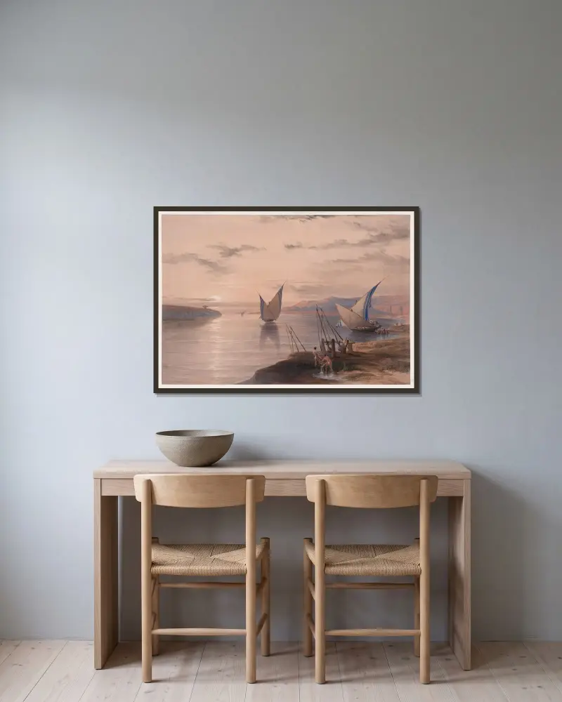 Hager Selsilis [Gebel el-Silsila] von David Roberts gerahmt an einer Wand