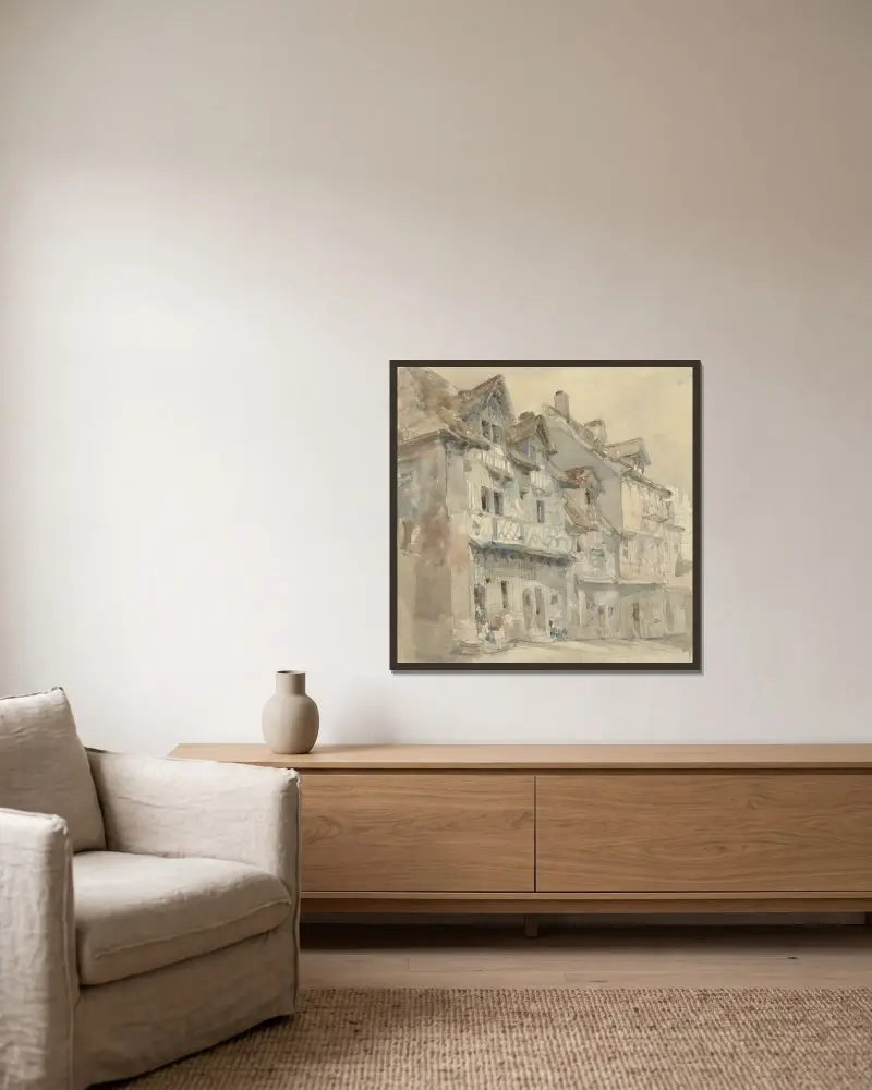Häuser in Dieppe von David Roberts gerahmt an einer Wand