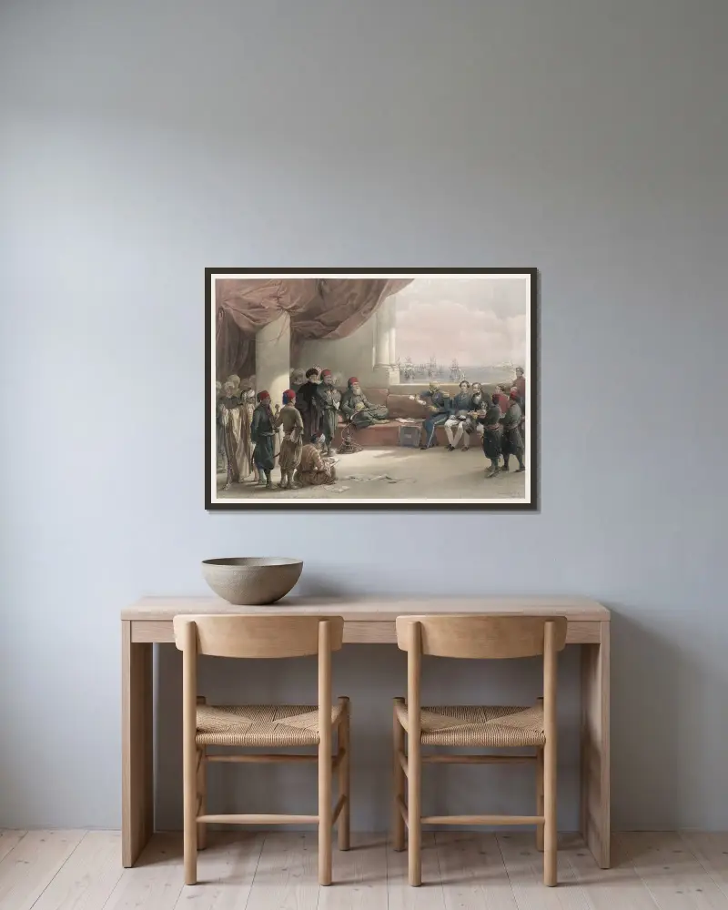 Audiensts hos Egyptens vicekung i hans palats i Alexandria. 12 maj 1839. av David Roberts inramad på en vägg