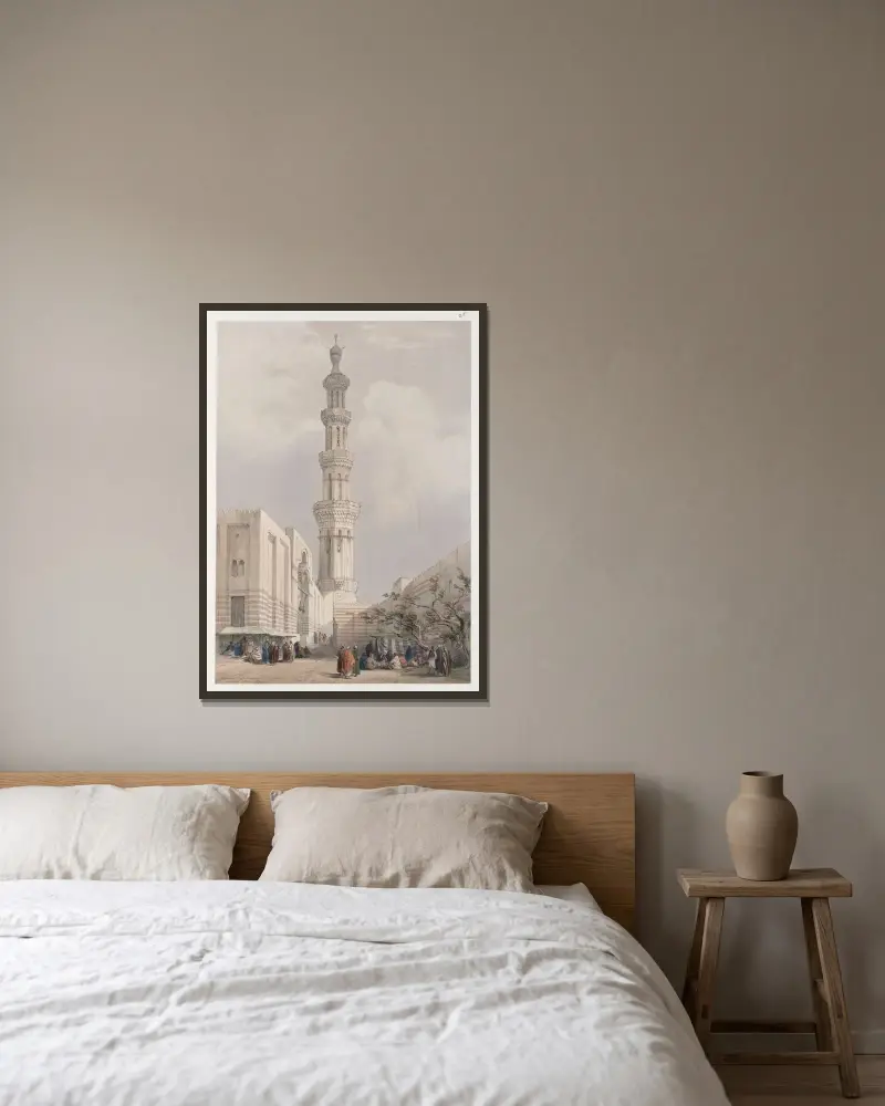 Huvudmoskéns minaret. Siout, Övre Egypten. av David Roberts inramad på en vägg