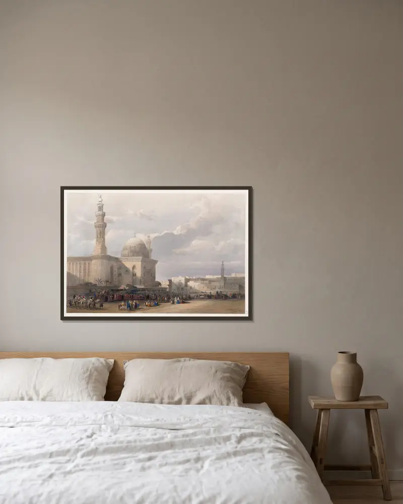 Sultan Hassans moské, från det stora torget Rumeyleh av David Roberts inramad på en vägg