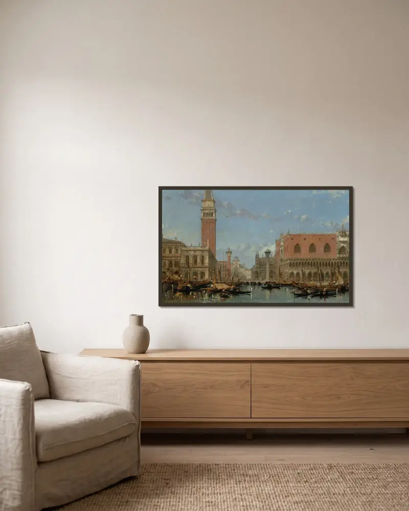 Piazza of St Mark från kanalen, Venedig av David Roberts inramad på en vägg